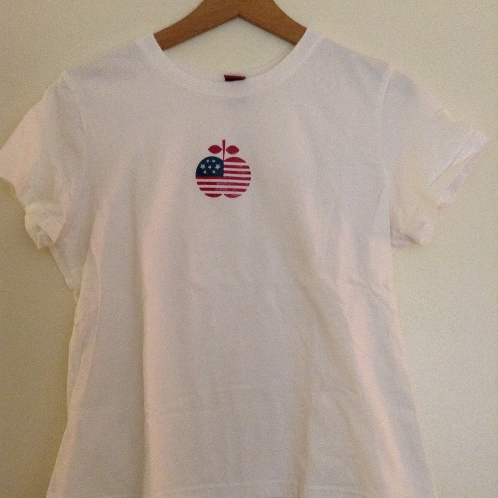 White Short Sleeve 4th of July Tee With American Flag in Shape Of An App…